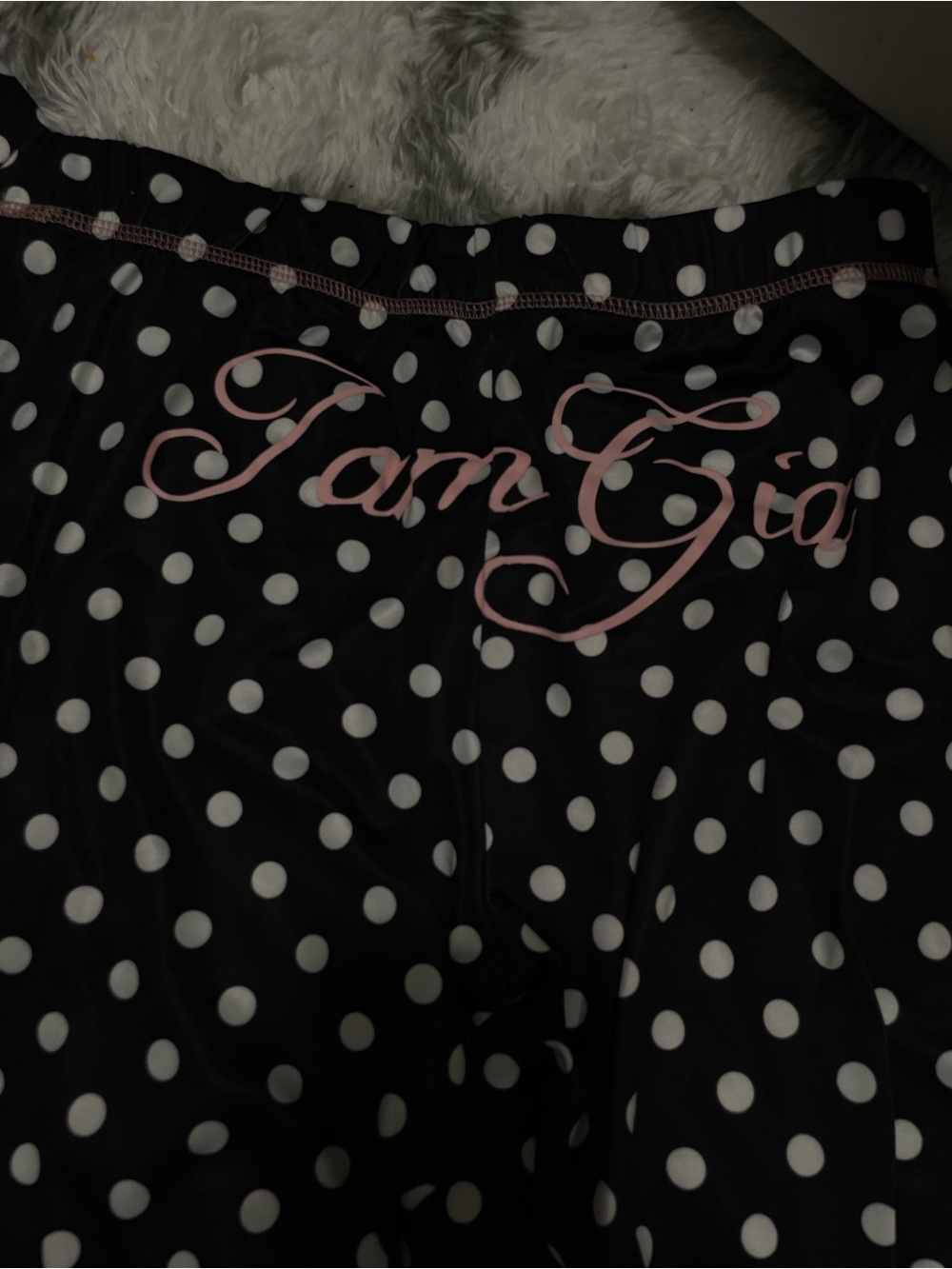 I.AM.GIA Black Polka Dot Shorts with Pink Script Logo